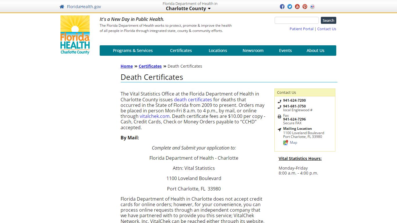 Death Certificates | Florida Department of Health in Charlotte