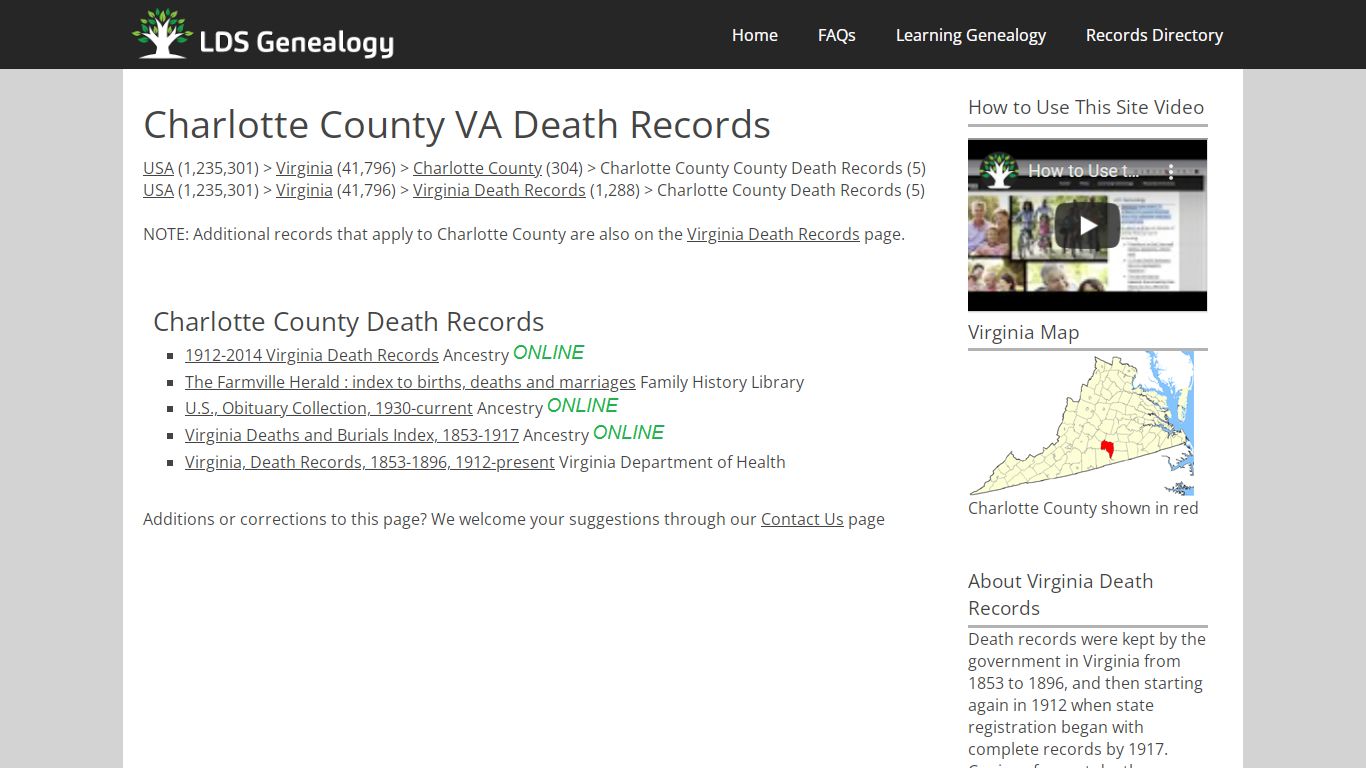 Charlotte County VA Death Records - LDS Genealogy